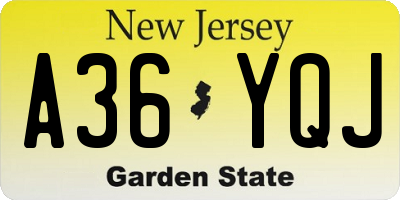 NJ license plate A36YQJ