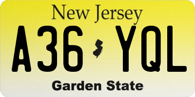 NJ license plate A36YQL