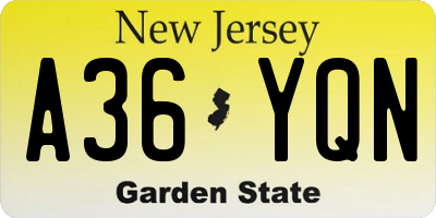 NJ license plate A36YQN