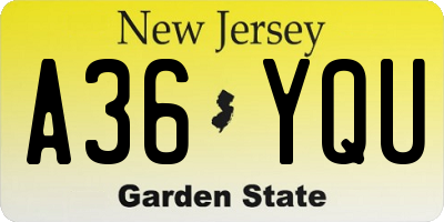 NJ license plate A36YQU