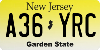 NJ license plate A36YRC