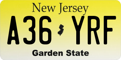 NJ license plate A36YRF