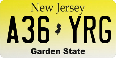 NJ license plate A36YRG