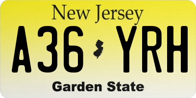 NJ license plate A36YRH