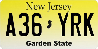 NJ license plate A36YRK