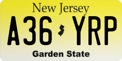 NJ license plate A36YRP