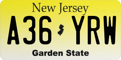 NJ license plate A36YRW