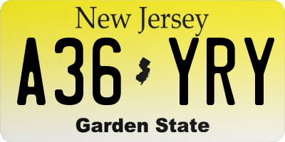 NJ license plate A36YRY
