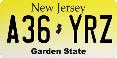 NJ license plate A36YRZ