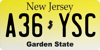 NJ license plate A36YSC