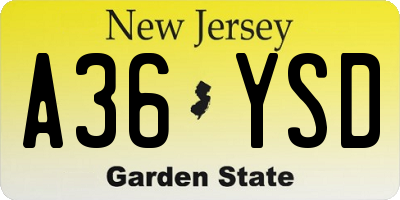 NJ license plate A36YSD