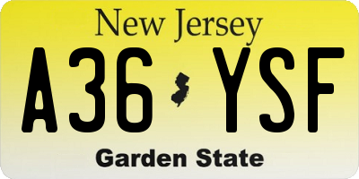 NJ license plate A36YSF