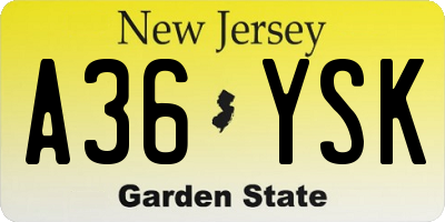 NJ license plate A36YSK