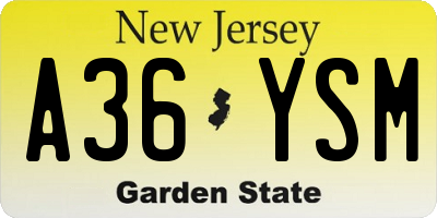 NJ license plate A36YSM