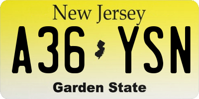NJ license plate A36YSN