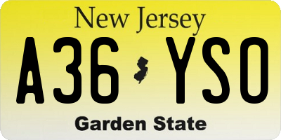 NJ license plate A36YSO