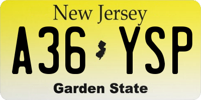NJ license plate A36YSP