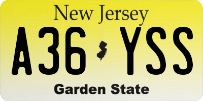 NJ license plate A36YSS