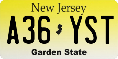 NJ license plate A36YST