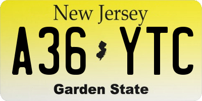 NJ license plate A36YTC