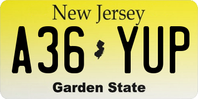 NJ license plate A36YUP