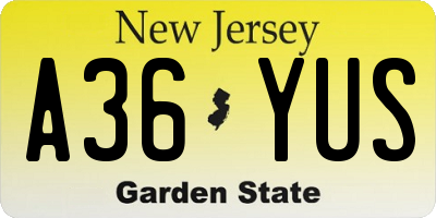 NJ license plate A36YUS