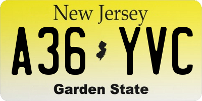 NJ license plate A36YVC