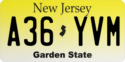 NJ license plate A36YVM