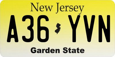 NJ license plate A36YVN