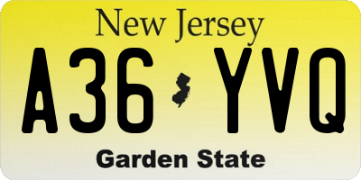 NJ license plate A36YVQ