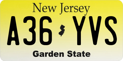 NJ license plate A36YVS