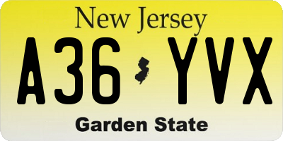 NJ license plate A36YVX