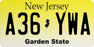 NJ license plate A36YWA