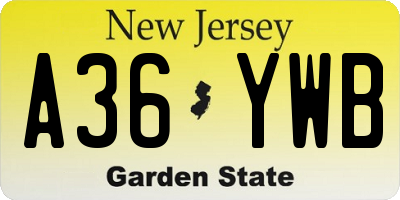 NJ license plate A36YWB