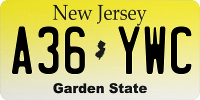 NJ license plate A36YWC