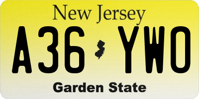 NJ license plate A36YWO