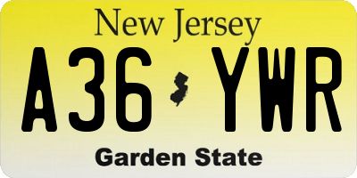 NJ license plate A36YWR