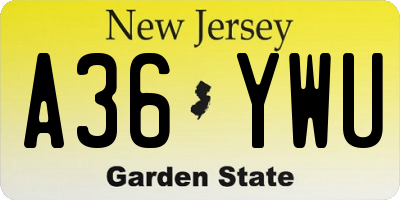 NJ license plate A36YWU
