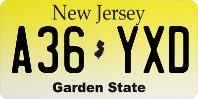 NJ license plate A36YXD