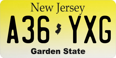 NJ license plate A36YXG