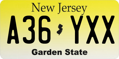 NJ license plate A36YXX