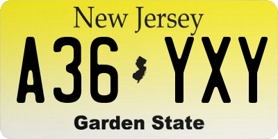 NJ license plate A36YXY