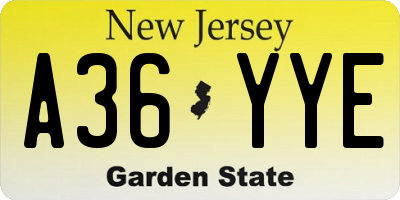 NJ license plate A36YYE