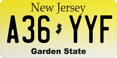 NJ license plate A36YYF