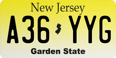 NJ license plate A36YYG