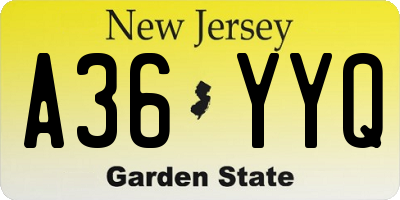 NJ license plate A36YYQ