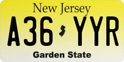 NJ license plate A36YYR