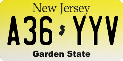 NJ license plate A36YYV