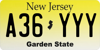 NJ license plate A36YYY