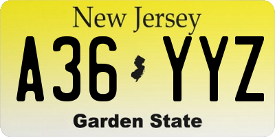 NJ license plate A36YYZ